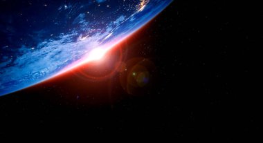 Dünya gezegeninin uzaydan görünüşü gerçekçi dünya yüzeyini ve dünya haritasını gösteriyor