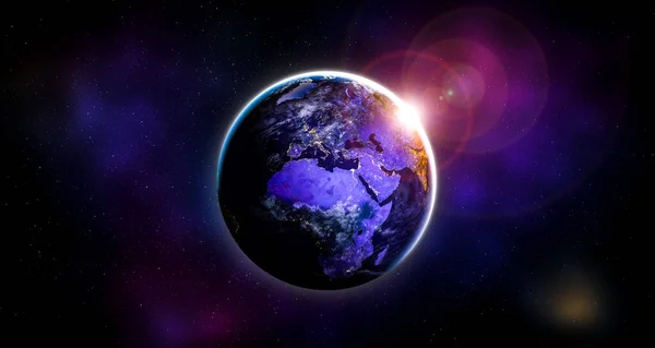Dünya gezegeninin uzaydan görünüşü gerçekçi dünya yüzeyini ve dünya haritasını gösteriyor — Stok fotoğraf