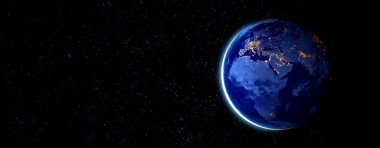 Dünya gezegeninin uzaydan görünüşü gerçekçi dünya yüzeyini ve dünya haritasını gösteriyor