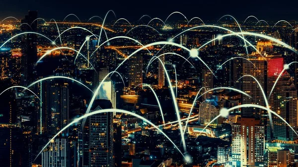 Smart digital stad med globalisering abstrakt grafik visar anslutning nätverk — Stockfoto
