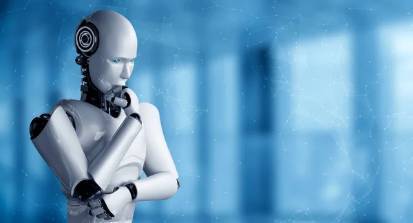 Myślenie AI humanoid robot analizując dane informacyjne — Zdjęcie stockowe