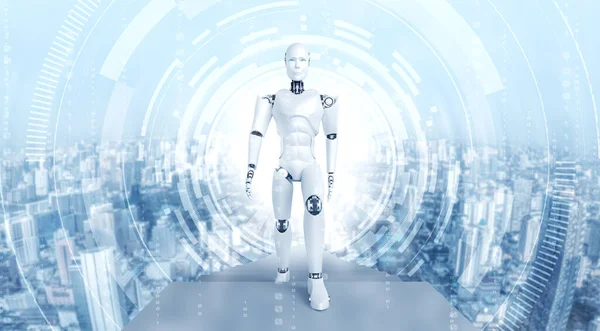 Robot humanoïde de rendu 3D dans le monde de la science-fiction — Photo