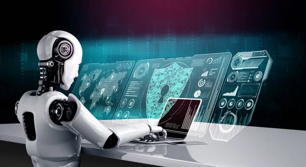 Робот ИИ, использующий кибербезопасность для защиты конфиденциальности информации — стоковое фото