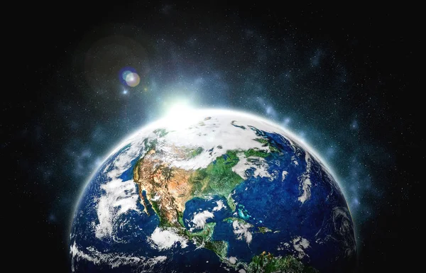 Planeet aarde wereldbol bekijken vanuit de ruimte toont realistische aarde oppervlak en wereldkaart — Stockfoto