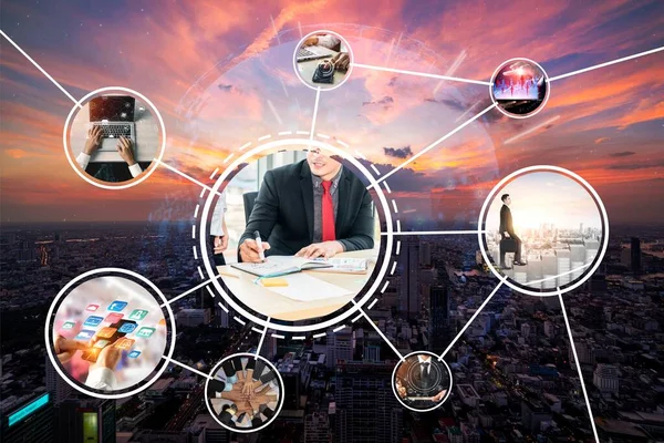 Веб банерна фотографія бізнес-мережі в концепції управління та зростання — стокове фото