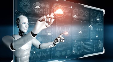 Online sunucuda veri depolamak için bulut hesaplama teknolojisi kullanan yapay zeka robotu