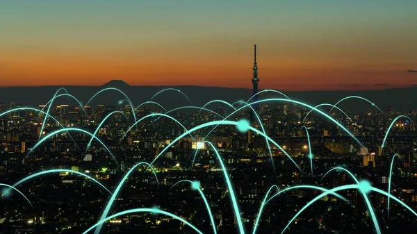 Cidade digital inteligente com globalização gráfico abstrato mostrando rede de conexão — Fotografia de Stock