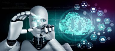 Online sunucuda veri depolamak için bulut hesaplama teknolojisi kullanan yapay zeka robotu
