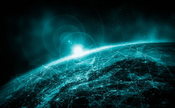 Conexão de rede global cobrindo a terra com linhas de percepção inovadora — Fotografia de Stock