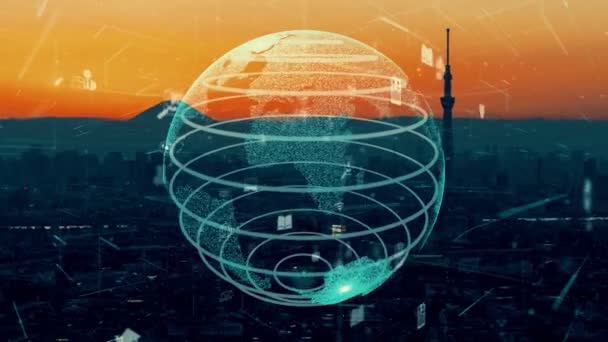 Глобальний зв'язок та модернізація інтернет-мережі в розумному місті — стокове відео