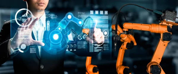 Sistema de brazo robot avanzado para la industria digital y la tecnología robótica de fábrica —  Fotos de Stock