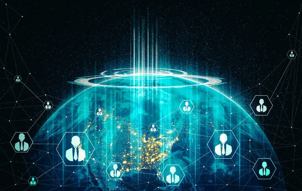 Rete di persone e connessione terrestre globale nella percezione innovativa — Foto Stock