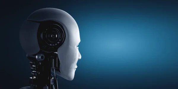 İnsansı yapay zeka robot kafasının arka plan görüntüsü — Stok fotoğraf
