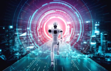 Koşan robot insansı hızlı hareket ve hayati enerji gösteriyor