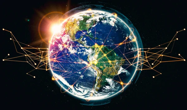 Connessione di rete globale che copre la terra con linee di percezione innovativa — Foto Stock