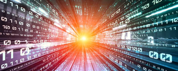 Digital data flow on road with motion blur to create vision of fast speed transfer