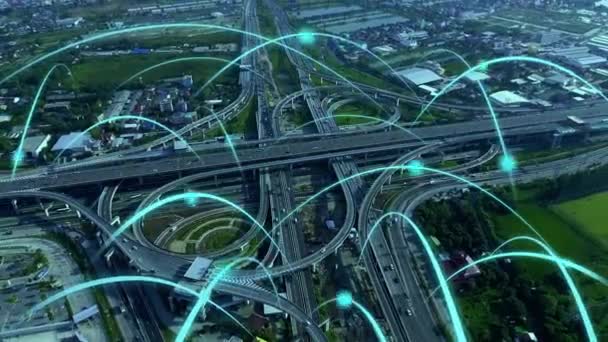 Intelligente digitale Stadtautobahn mit Globalisierungsgrafik des Verbindungsnetzes — Stockvideo