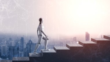3D görüntüleme robotu insansı başarıya ulaşmak için merdivenlerden çık