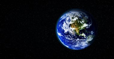 Dünya gezegeninin uzaydan görünüşü gerçekçi dünya yüzeyini ve dünya haritasını gösteriyor