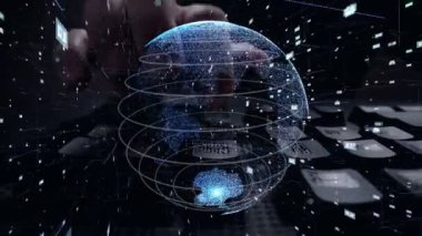 Matematik kodlama modernizasyonunun grafiğiyle çalışan adam