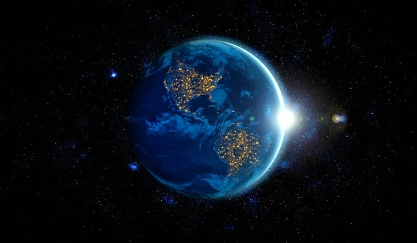 Planet earth globe view from space showing realistic earth surface and world map