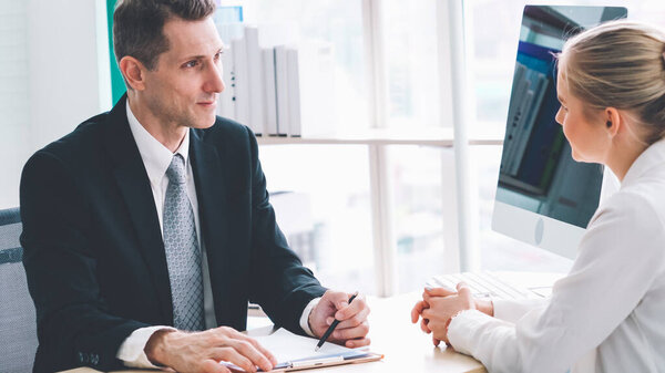 Job seeker in job interview meeting with manager