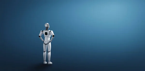 Постійний гуманоїдний робот з нетерпінням чекає на чистому фоні — стокове фото