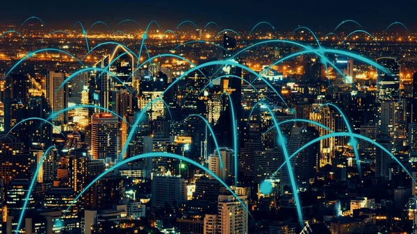 Smart digital city con globalizzazione grafica astratta che mostra la rete di connessione — Foto Stock