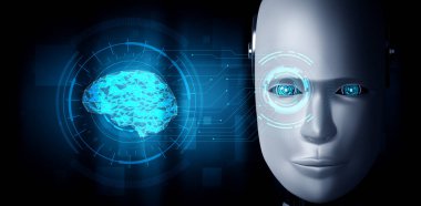 Robot insansı yüz, yapay zeka düşüncesinin grafiksel konseptiyle yakınlaşır
