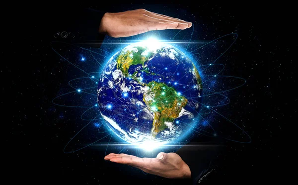 Dünyayı yenilikçi algı bağlantısıyla kaplayan küresel ağ bağlantısı — Stok fotoğraf