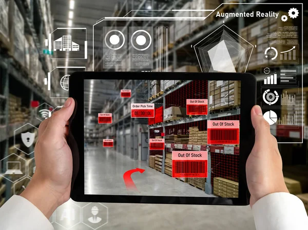 Sistema inteligente de gestión de almacenes con tecnología de realidad aumentada —  Fotos de Stock