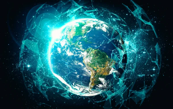 Connessione di rete globale che copre la terra con linee di percezione innovativa — Foto Stock