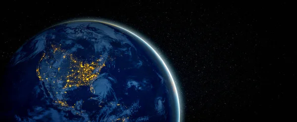 Widok globu planety Ziemi z kosmosu ukazujący realistyczną powierzchnię Ziemi i mapę świata — Zdjęcie stockowe