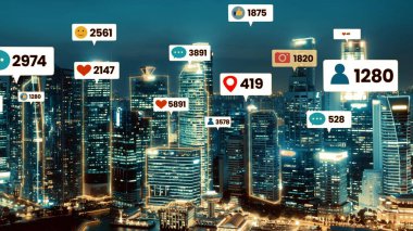 Şehirdeki sosyal medya simgeleri insanların ilişkilerini gösteriyor