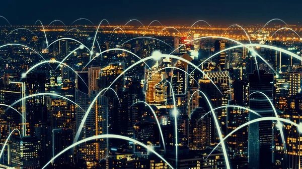 Smart digital city with globalization abstract graphic showing connection network — Stock Photo, Image