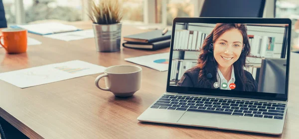 Video call business people meeting on virtual workplace or remote office