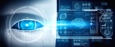 Robot insansı yüz, büyük veri analitik grafik kavramı ile yakın çekim