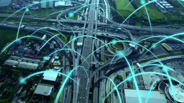 Estrada de cidade digital inteligente com gráfico de globalização da rede de conexão — Vídeo de Stock