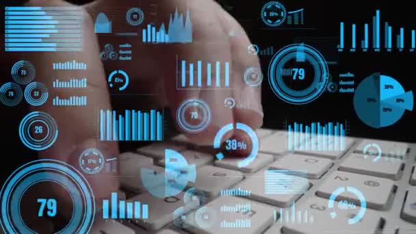 Visual criativo de big data de negócios e análise de finanças no computador — Vídeo de Stock