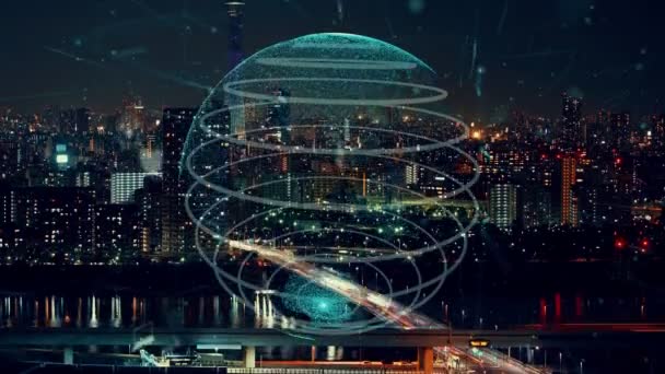 La conexión global y la modernización de la red de Internet en la ciudad inteligente — Vídeo de stock