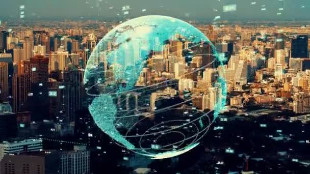 La conexión global y la modernización de la red de Internet en la ciudad inteligente — Vídeo de stock