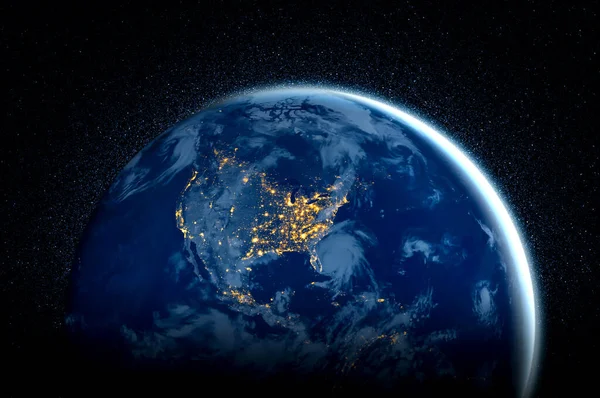 Planet earth globe view from space showing realistic earth surface and world map