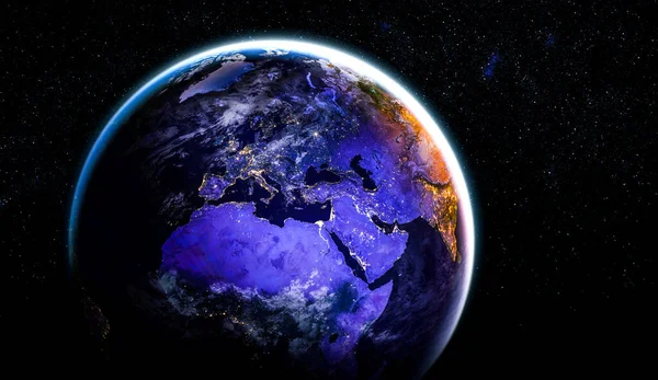 Planet earth globe view from space showing realistic earth surface and world map