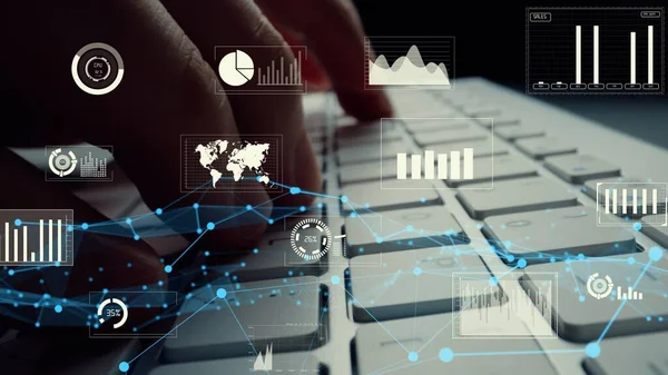 Visual criativo de big data de negócios e análise de finanças no computador — Fotografia de Stock