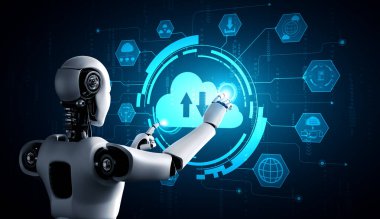 Online sunucuda veri depolamak için bulut hesaplama teknolojisi kullanan yapay zeka robotu