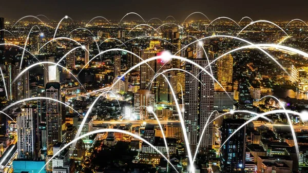 Smart digital city with globalization abstract graphic showing connection network