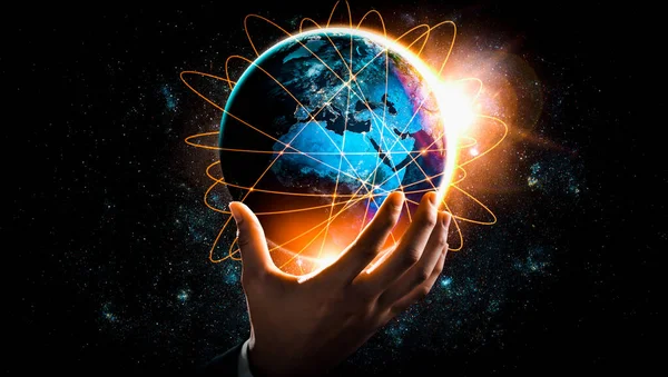 Mondiale netwerkverbinding over de aarde met koppeling van innovatieve perceptie — Stockfoto