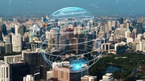 Koneksi global dan modernisasi jaringan internet di kota pintar — Stok Video