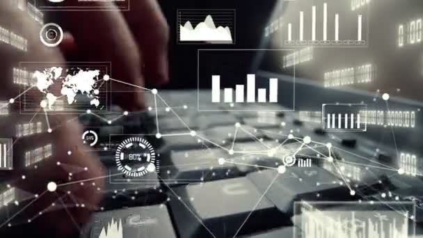 Visualización creativa del big data empresarial y análisis financiero en ordenador — Vídeos de Stock