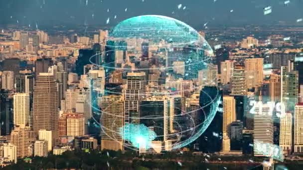 Globální připojení a modernizace internetové sítě v chytrém městě — Stock video